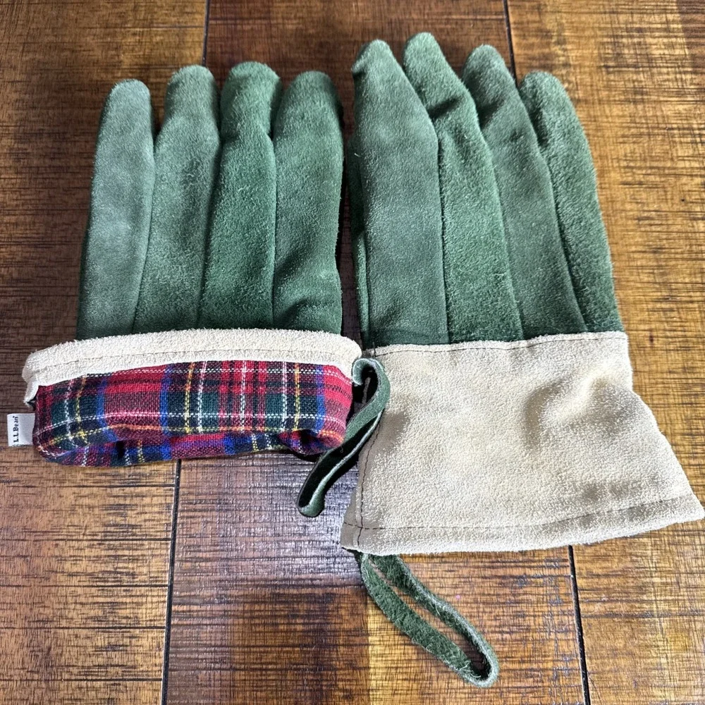 Vintage‎ LL Bean Fireplace Glove Leather Insulated Suede Work Plaid Lined Gloves